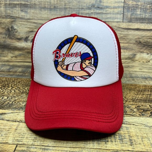 Atlanta Braves Mens Trucker Hat Red Snapback Retro Logo Baseball Cap - Picture 2 of 7